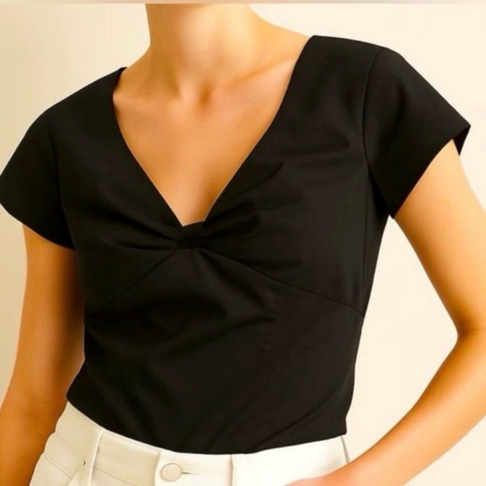 Madewell Black Amari Twist Detail Short Sleeve Top